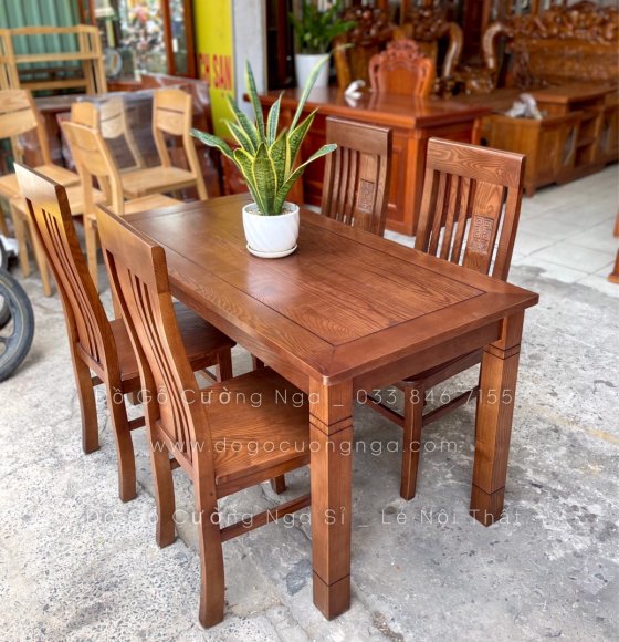 Bộ bàn ăn gỗ sồi 4 ghế - 1m2 lau màu óc chó hiện đại 