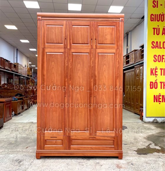 Tủ quần áo gỗ xoan đào 3 cánh - 2 tầng hiện đại 