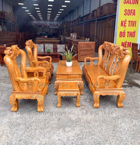 Bộ salon gỗ gõ đỏ tay 12 cao cấp chạm đào 