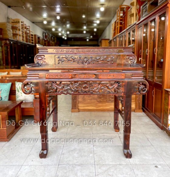 Bàn thờ gia tiên 2 tầng gỗ muồng - mẫu bàn cuốn 