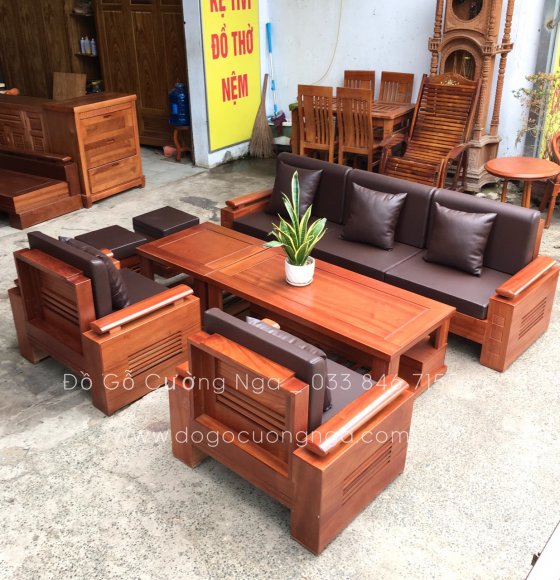 Bộ ghế sofa gỗ xoan đào đối tay trứng 7 món - kèm nệm cao cấp 