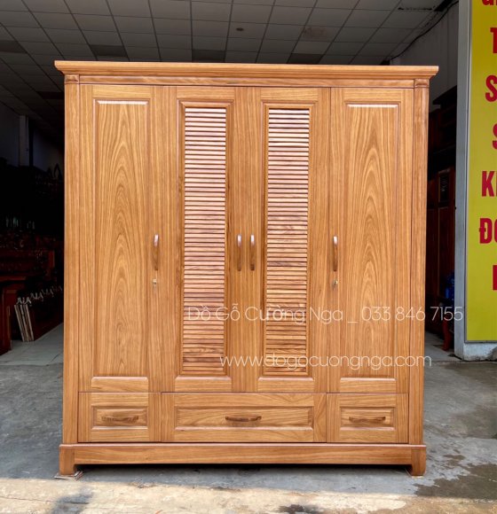 Tủ quần áo gỗ Hương Xám 4 cánh - mẫu lá sách