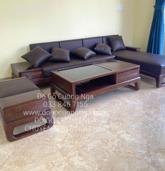 Bộ ghế sofa góc L gỗ sồi nga màu óc chó 2m8x1m8 trả khách Đồng Nai