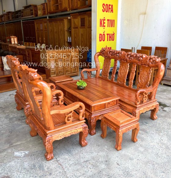Bộ ghế salon gỗ hương đá tay 12 chạm hàng - hàng tuyển 