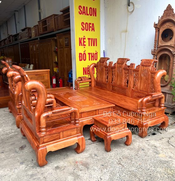 Bộ bàn ghế salon gỗ hương đá tần thủy hoàng tay 12 - hàng tuyển vân 