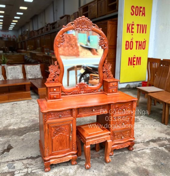 Bàn trang điểm gỗ hương đá cao cấp 1m2 - mẫu hoa hồng 