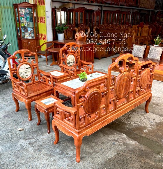 Bộ bàn ghế salon móc gỗ hương đá cao cấp 