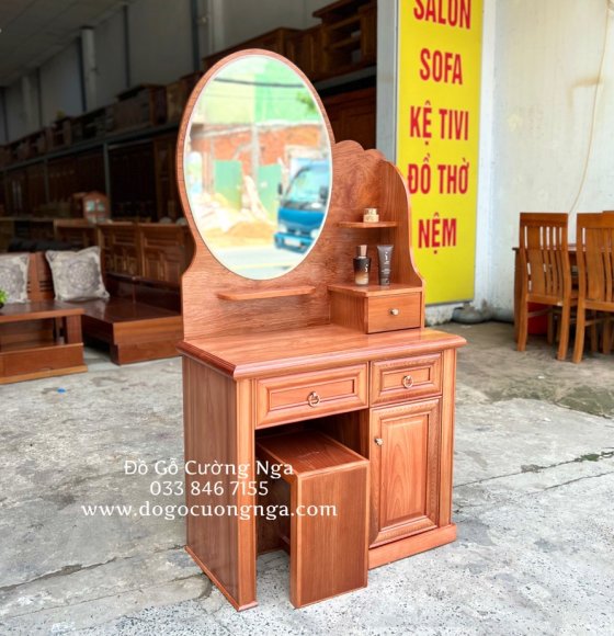 Bàn trang điểm gỗ xoan đào 80cm - giương hộp 