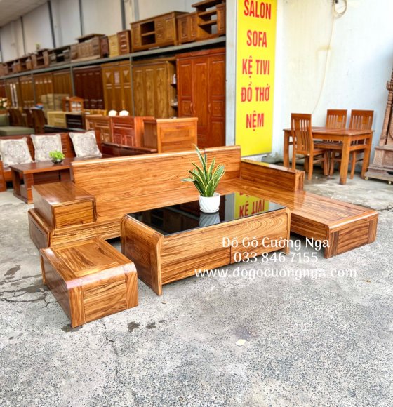 Bộ ghế sofa góc L gỗ hương xám 2m8x1m8 - vế phải 