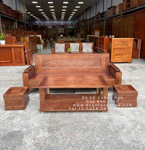 Sofa văng gỗ sồi nga 2m màu óc chó hiện đại 