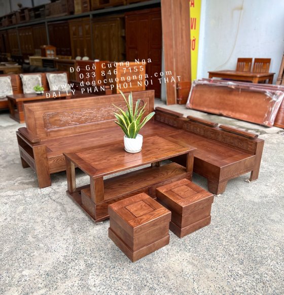 Ghế sofa gỗ sồi mau óc chó chó trạm cảnh 2mx1m8