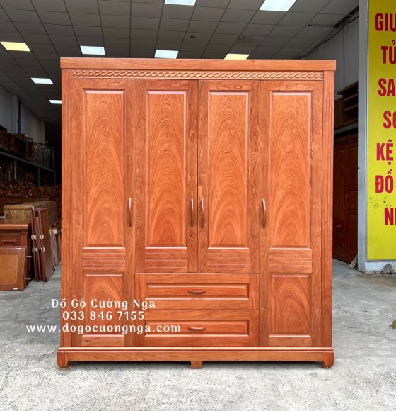 Tủ quần áo gỗ Hương Đá 4 cánh 2m - mẫu đơn giản 