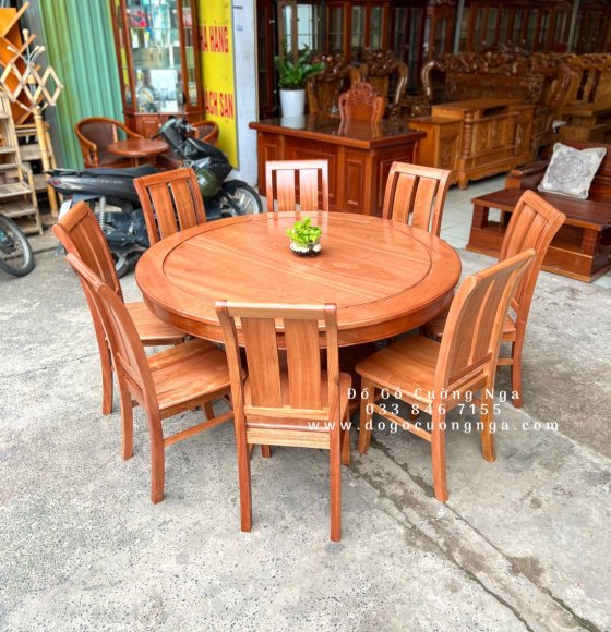 Bộ bàn ăn tròn gỗ xoan đào 8 ghế cao cấp 