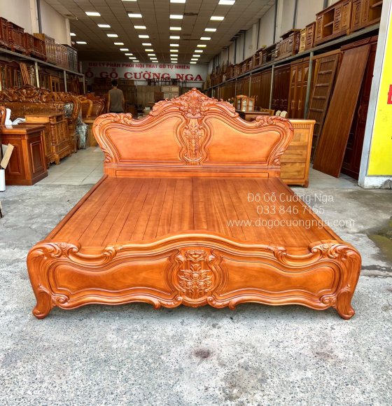 Giường gỗ xoan đào vạt phản - mẫu tân cổ điển 