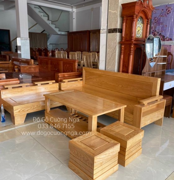 Bàn ghế sofa góc L gỗ sồi nga 2mx1m8 - đơn giản hiện đại 