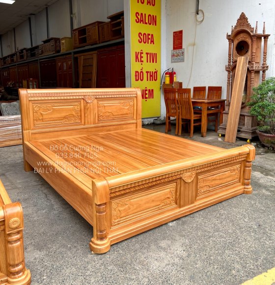 Giường gỗ gõ đỏ cao cấp mẫu quạt - vạt phản gõ thưa 