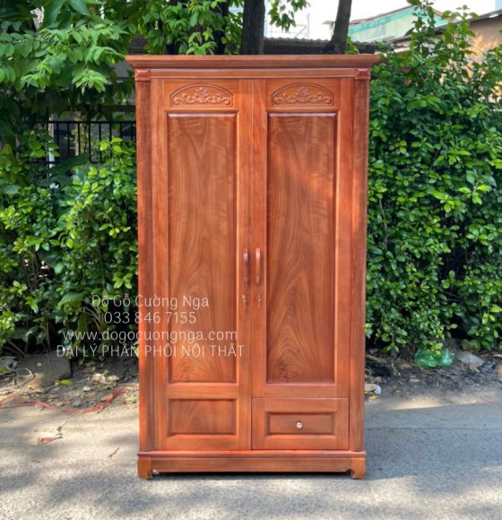 Tủ Aó Gỗ Xoan Đào Mẫu Hoa Vòm 2 Cánh - 1m2