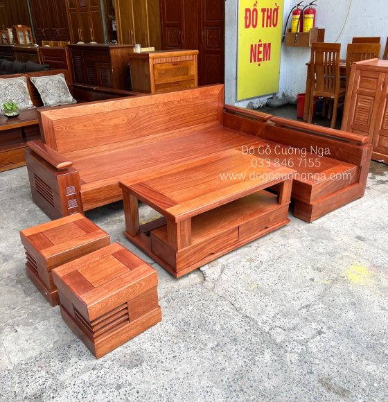 Bàn Ghế SoFa Gỗ Xoan Đào Mẫu Đơn Giản 2m1x1m65