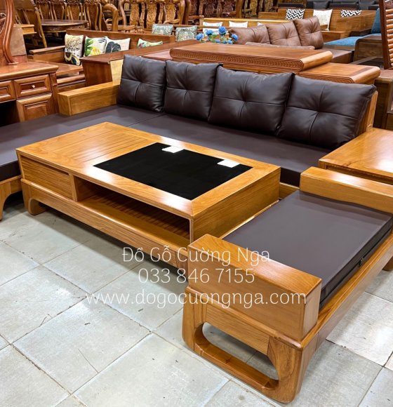 Bàn ghế sofa góc L gỗ gõ đỏ chân hươu 2m8x1m8 kèm nệm 