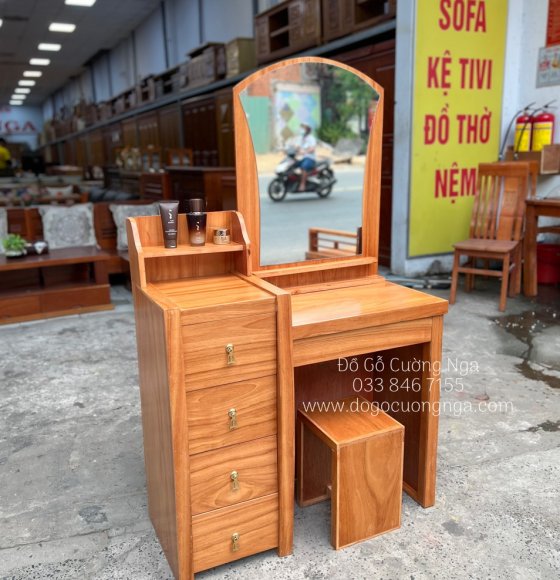 Bàn trang điểm gỗ gõ đỏ đơn giản