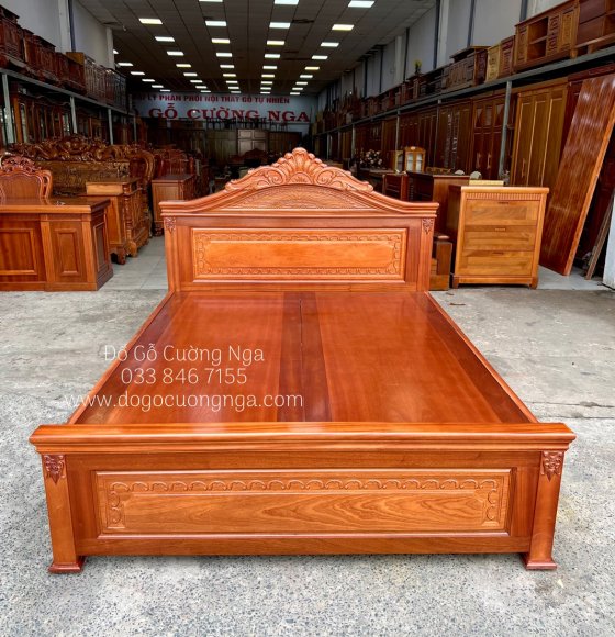 Giường ngủ gỗ xoan đào vạt phản liền mẫu nữ hoàng đẹp giá rẻ 