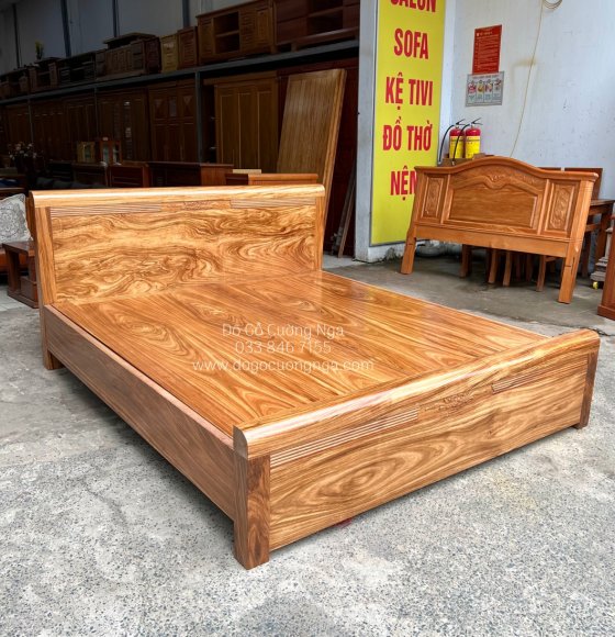 Giường Gỗ Hương Xám Mẫu Chỉ Hoa Phản Liền 