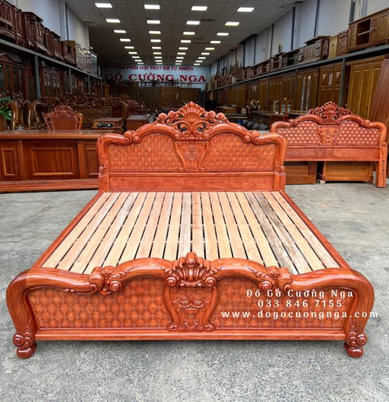 Giường ngủ gỗ hương đá mẫu hoa hồng - vạt lan 