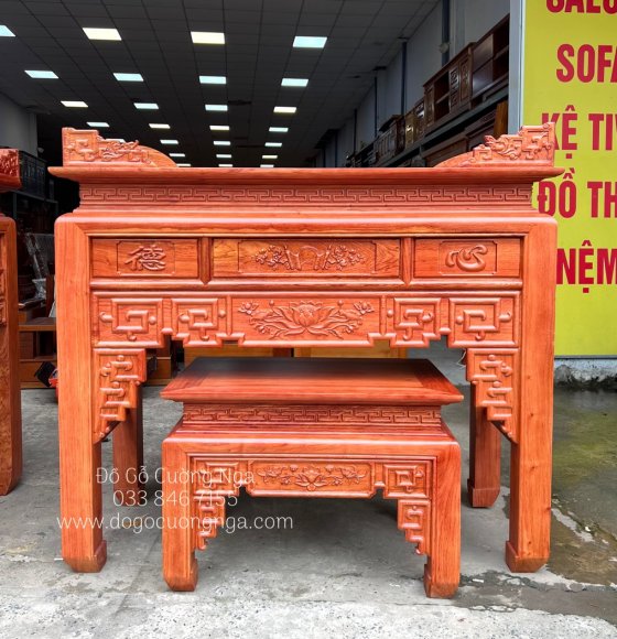 Bàn thờ án gian gỗ hương đá 1m53 trạm sen cao cấp 