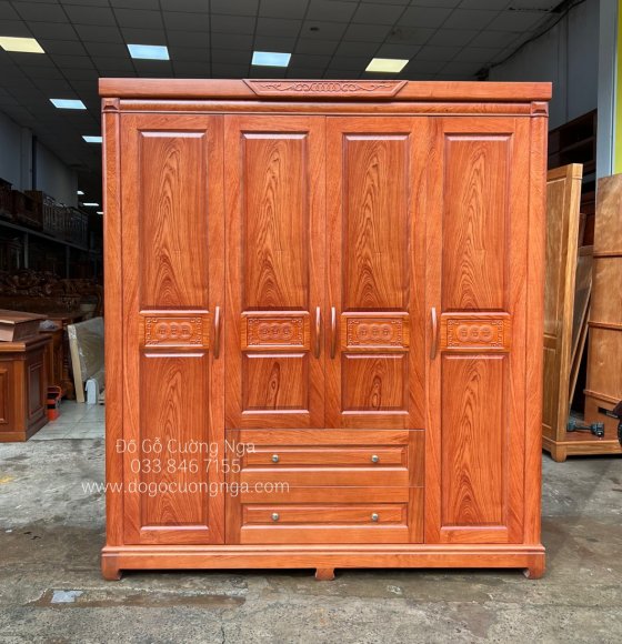 Tủ Áo Gỗ Hương Đá 4 Cánh 2m - Đồng Tiền