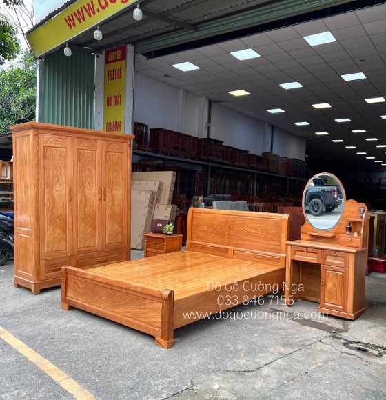 Bộ combo phòng ngủ gỗ gõ đỏ hiện đại - giá tốt 