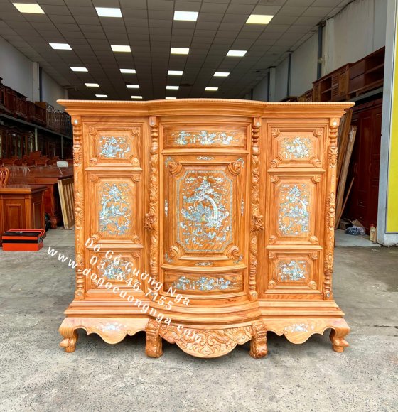 Tủ thờ gỗ gõ đỏ bụng phệ 1m75 - khảm trai cao cấp