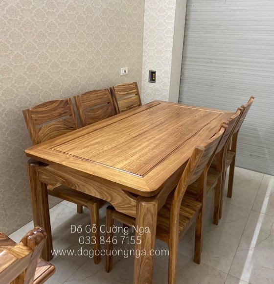 Bộ bàn ăn gỗ hương xám 6 ghế cao cấp 