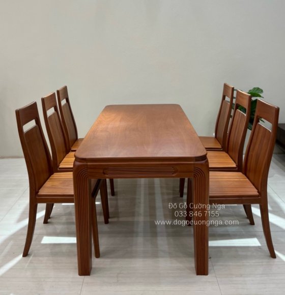 Bàn ăn gỗ xoan đào 6 ghế cao cấp BA 84-13 