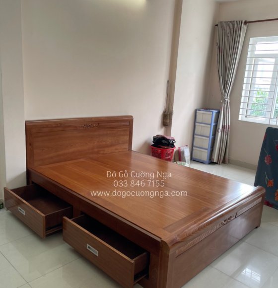 Giường Ngủ Ngăn Kéo Gỗ Xoan Đào Phản Liền Cao Cấp Sang Trọng