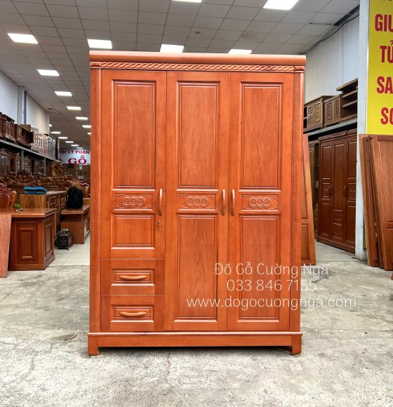 Tủ Áo Gỗ Xoan Đào 3 Cánh - Mẫu Đồng Tiền Cao Cấp