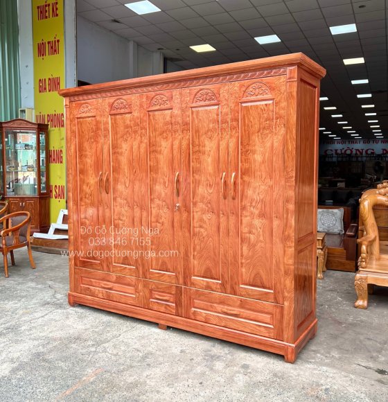 Tủ quần áo gỗ Hương Đá 5 cánh vòm hiện đại 