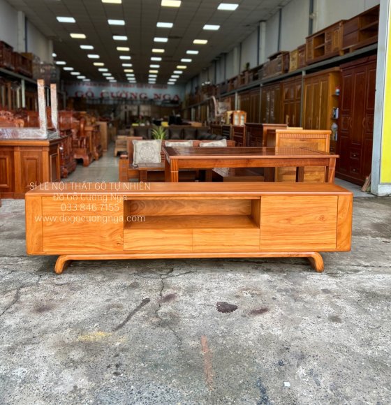 Kệ tivi gỗ gõ đỏ hiện đại - chân quỳ 