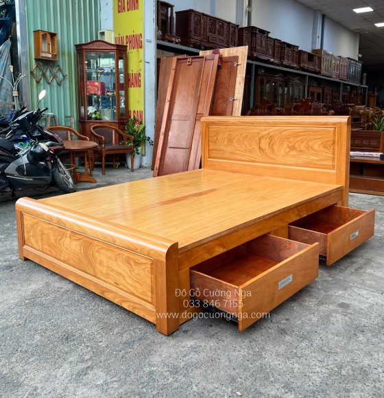 Giường Ngủ Ngăn Kéo Gỗ Gõ Đỏ Phản Liền Hiện Đại