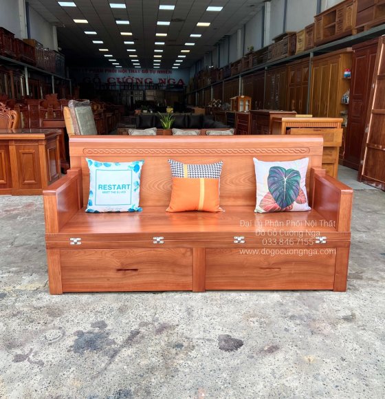 Giường gấp gỗ xoan đào 2 hộc kéo 1m4x2m đẹp hiện đại 