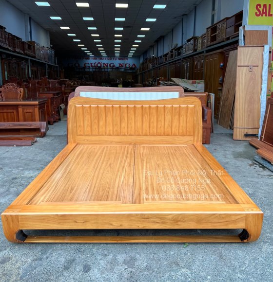 Giường ngủ gỗ gõ đỏ kiểu nhật hiện đại - chân quỳ cao cấp