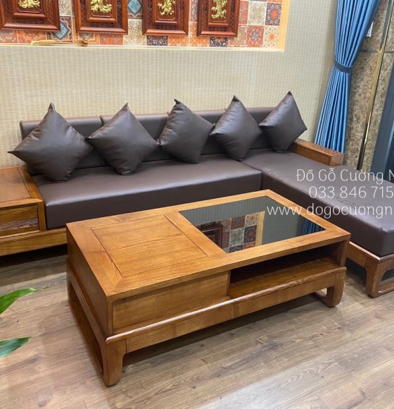 Ghế sofa gỗ sồi nga góc L lau màu hiện đại - giao khách Thủ Đức