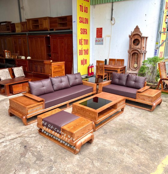 Ghế sofa gỗ sồi nga mẫu đùi gà sơn inchen cao cấp - kèm nệm 