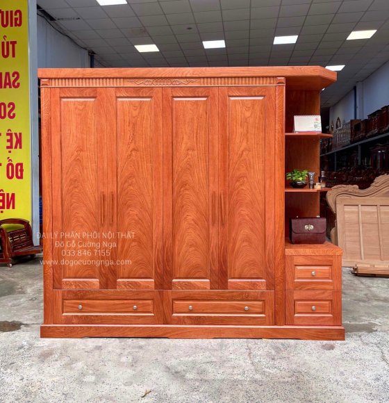 Tủ quần áo gỗ Hương Đá 4 cánh kèm góc trang trí - vế phải