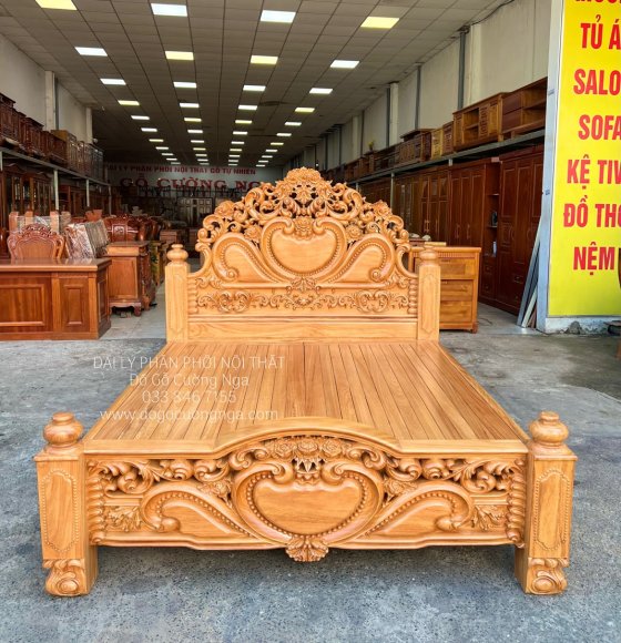 Giường gỗ gõ đỏ cao cấp vạt phản - mẫu tim 