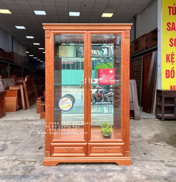 Tủ rượu vuông gỗ xoan đào cao cấp 1m27 đẹp sang trọng 