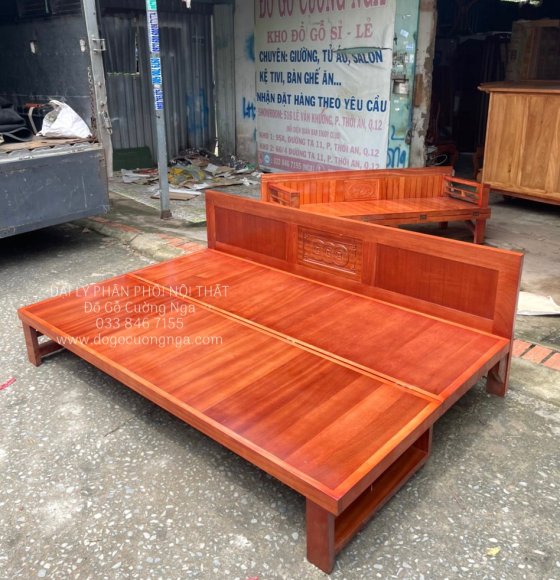 Ghế giường gấp gỗ xoan đào giá rẻ 1m6x2m bền đẹp giá rẻ 
