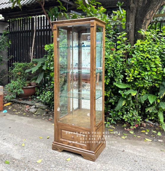 Tủ rượu gỗ sồi nga vuông 65cm màu óc chó đẹp