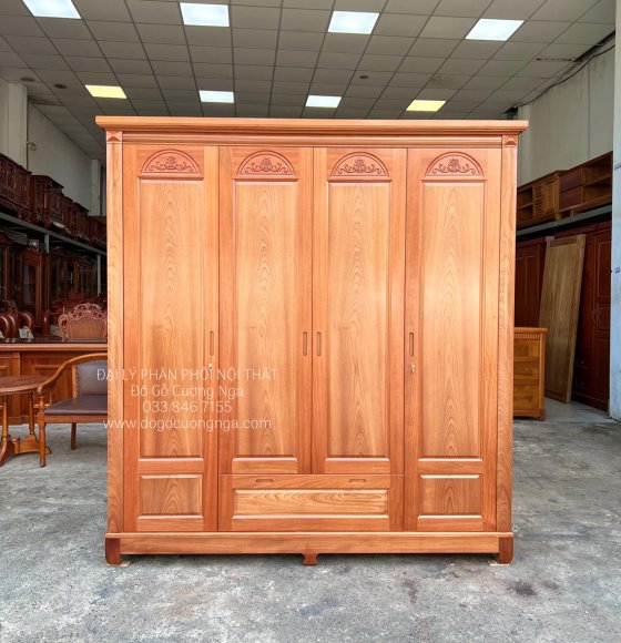 Tủ quần áo gỗ xoan đào 4 cánh đơn giản đẹp