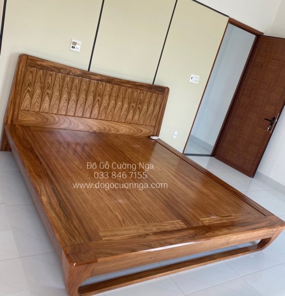 Giường gỗ hương xám 1m8x2m mẫu chân quỳ kiểu hiện đại 