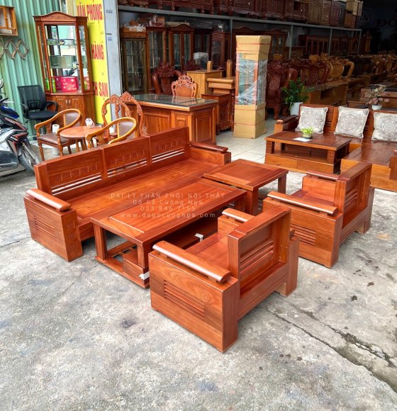 Bộ Bàn Ghế Sofa Gỗ Xoan Đào - Đối Trứng 7 Món 